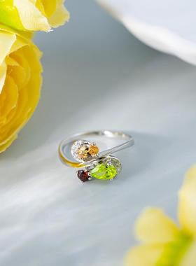 天然橄榄石戒指女法式时尚