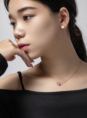 项链心型锁骨链女玫瑰金法式原创