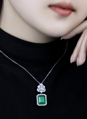 祖母绿项链女925银轻奢包邮