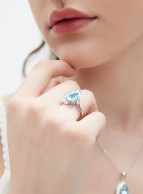 海蓝宝戒指女轻奢小众原创设计感