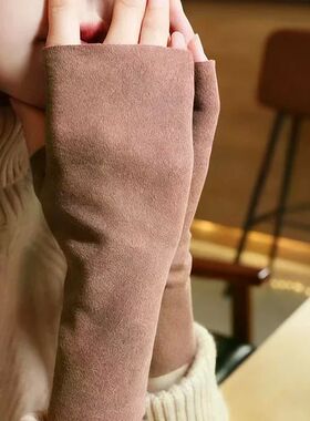 1Pair Autumn Winter Warm Soft Velvet Half Finger Gloves For