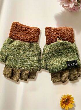 Women's warm cashmere knitted convertible gloves with half f