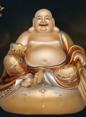 黄铜大圆满笑佛弥勒摆件寺庙家用供奉招财创意工艺品装饰京铜摆件