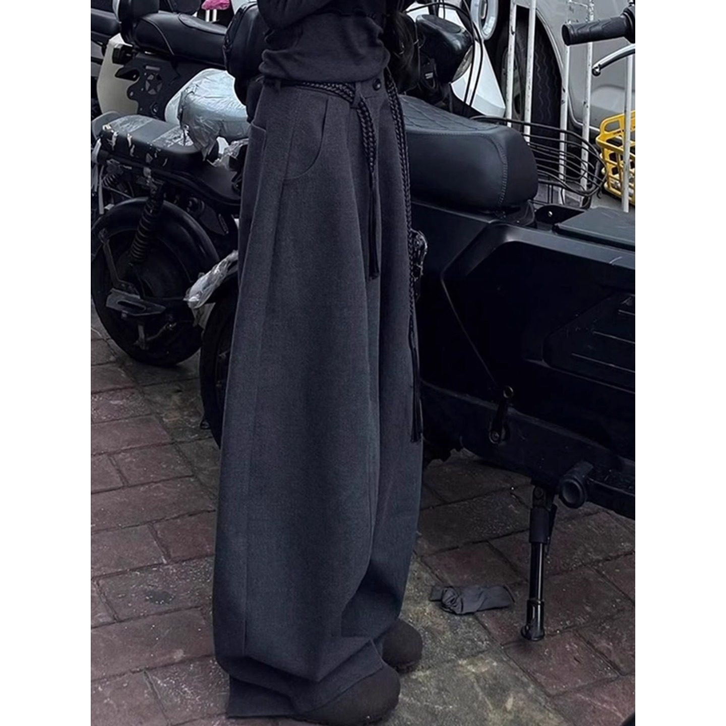 高个子超长深灰色加绒毛呢西装裤女秋冬高腰宽松加长拖地弯刀裤子,淘宝优惠券,粉丝福利购,淘宝优惠卷