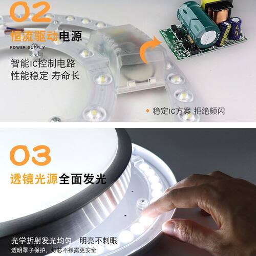 LED吸顶灯芯圆形改造灯板改装替换光源模组环形灯管灯条家用灯盘 - 图1