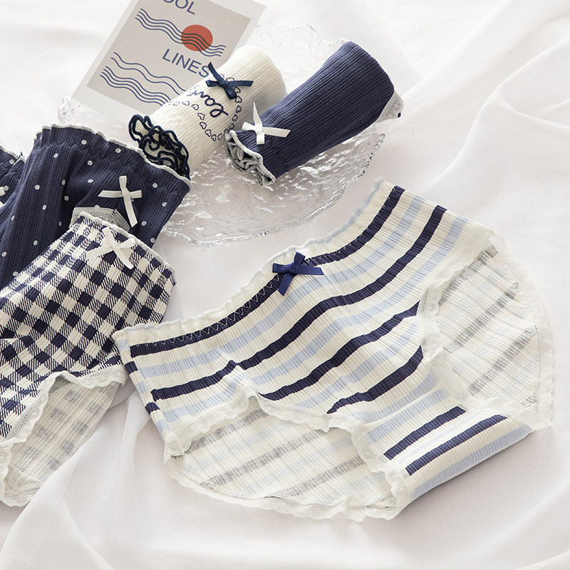 日系内裤女士纯棉裆软妹蕾丝边爱心裆螺纹透气棉质少女性感三角裤,淘宝优惠券,粉丝福利购,淘宝优惠卷