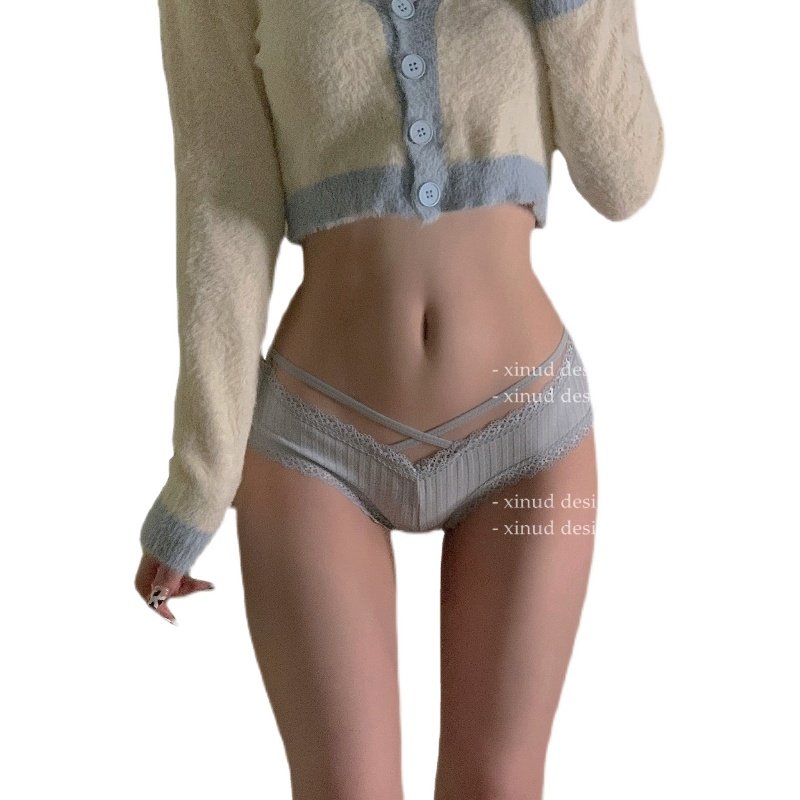 日系纯棉内裤女士低腰情调蕾丝边细带交叉少女学生透气纯欲三角裤,淘宝优惠券,粉丝福利购,淘宝优惠卷