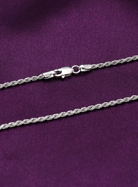 925纯银镀白金项链女辫子彩金