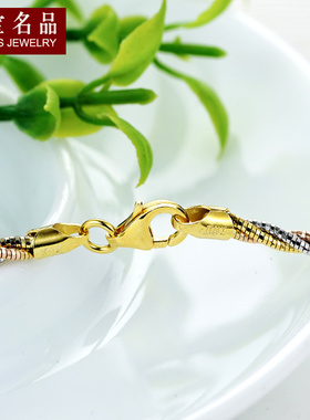 925纯银镀金三色项圈女镀18k加粗