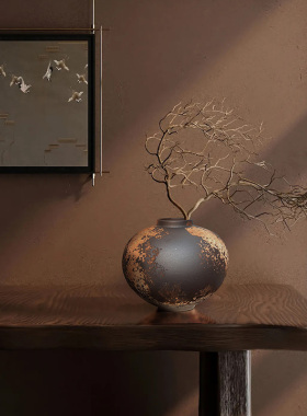 侘寂风玄关陶罐花瓶装饰摆件民宿