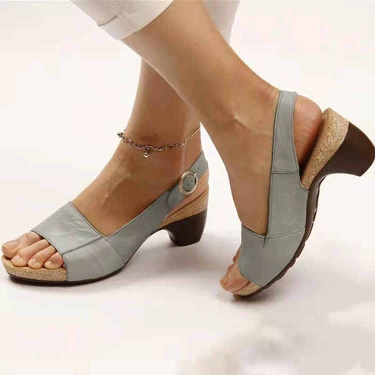 women's sandals solid color thi heel bule ladies plus-图0