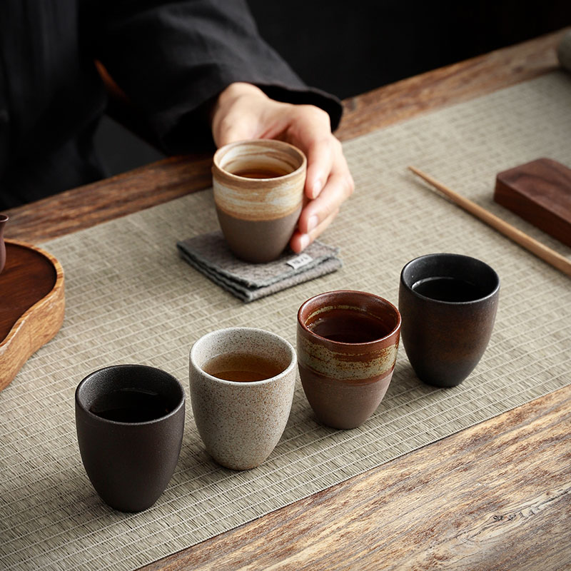 陶瓷品茗杯套装粗陶窑变五色茶杯礼盒装日式单杯功夫茶具喝茶杯子