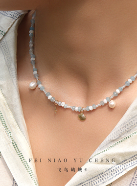 蓝色海盐原创串珠项链清新
