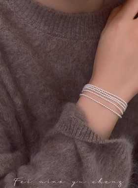 飞鸟屿城「碎月光」原创手作正圆高亮施家米粒珍珠多层手链手饰女