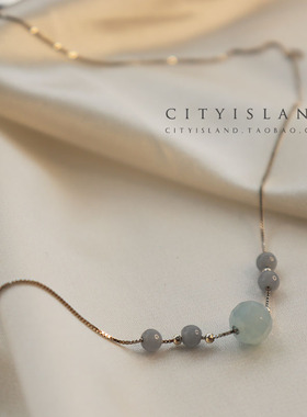 城市奶油蓝色天然石森系项链