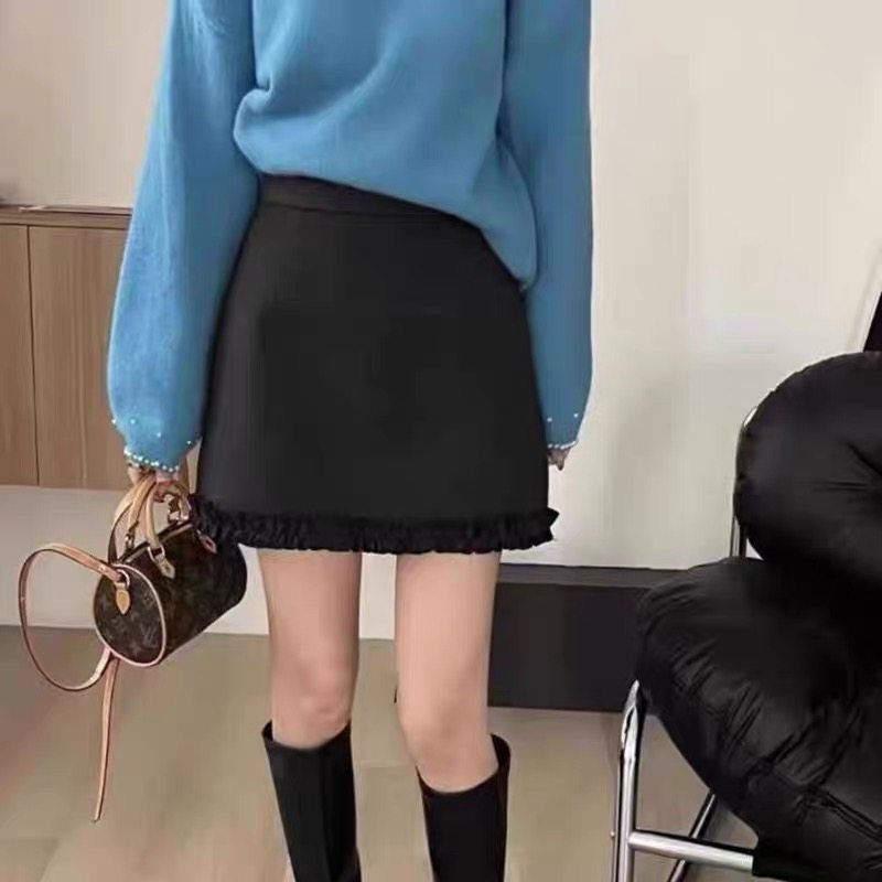 木耳边毛呢半身裙女秋冬高腰百搭A字短裙灰色荷叶边防走光包臀裙,淘宝优惠券,粉丝福利购,淘宝优惠卷