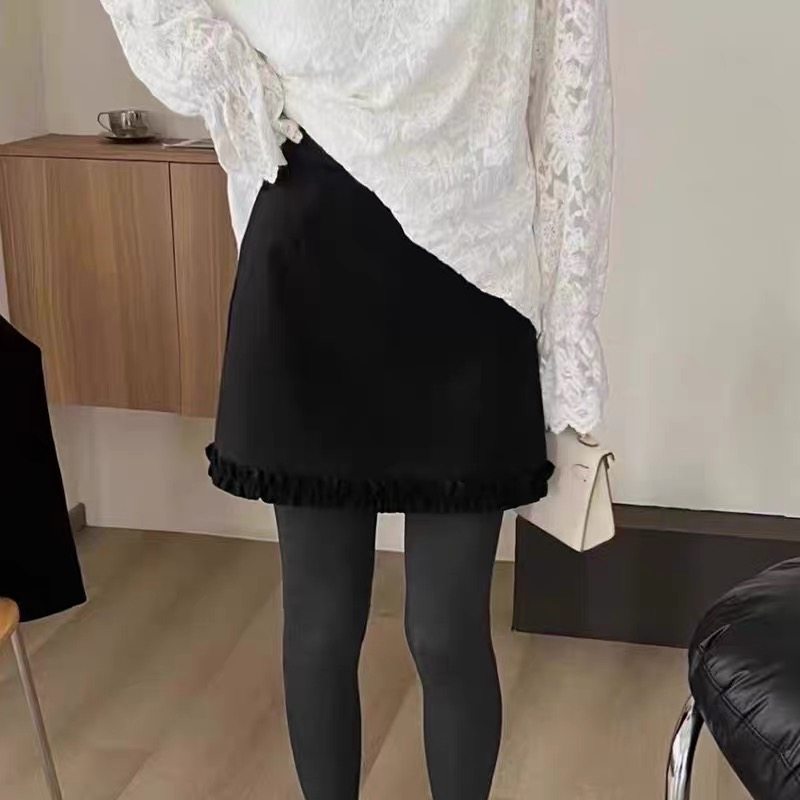 木耳边毛呢半身裙女秋冬高腰百搭A字短裙灰色荷叶边防走光包臀裙,淘宝优惠券,粉丝福利购,淘宝优惠卷