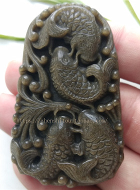 天然金曜石四季发财鲤鱼吊坠