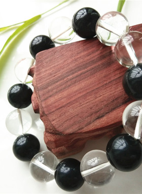 天然白水晶手链单圈黑玛瑙