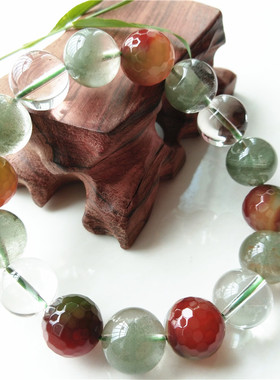 天然绿幽灵刻面孔雀玛瑙多宝手链