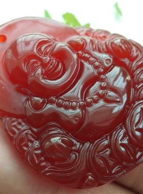 天然大肚笑面红玛瑙钱串佛吊坠