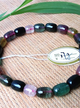 红黄绿蓝碧玺桶珠手链鼓米珠手串