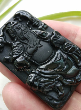 黑曜石武财神吊坠手持大刀关公
