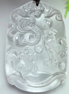 白水晶三合吊坠东海生肖蛇鸡牛