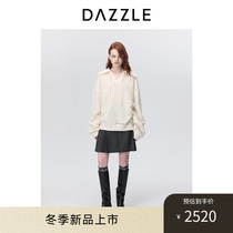 DAZZLE ground vegan knit turtlenecks 2023 Winter new casual Lazy Breeze White Drawing Rope Sweater