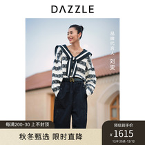 Liu Wen Tongan DZZLE Ground Vegan Striped Sweatshirt 23 Autumn Dress New Retro Navy Wind Jacquard Long Sleeve Blouse