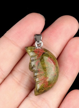 【茜茜珠饰】雕刻人脸月亮吊坠diy水晶月亮脸项链饰品配件 27色