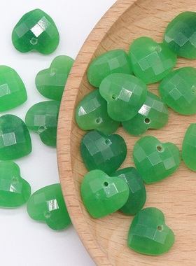 【茜茜珠饰】切面爱心吊坠天然水晶石头心形DIY手链饰品配饰 14色