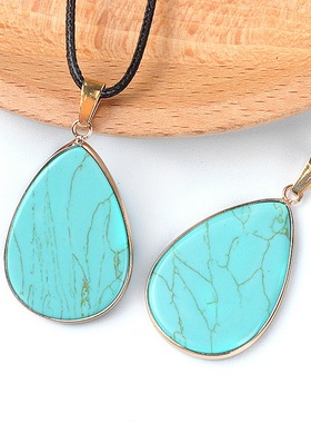 【茜茜珠饰】水滴包边吊坠水晶半宝石水滴项链diy耳环材料 15色