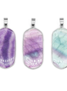 【茜茜珠饰】七彩萤石包边吊坠绿蓝紫彩萤石金色铜包边项链 四款