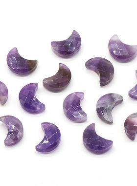 【茜茜珠饰】天然紫晶粉晶切面小月亮吊坠天河拉长月牙形DIY 18色