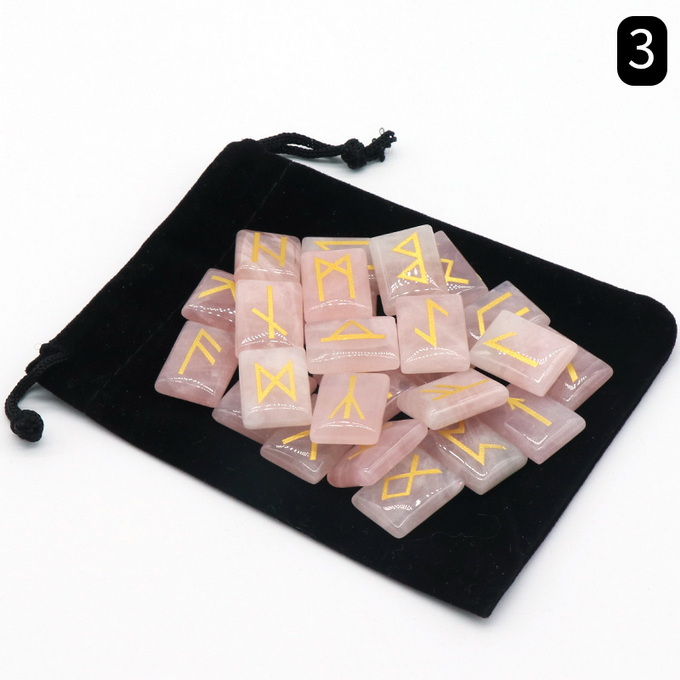 【茜茜珠饰】粉水晶卢恩字母红玛瑙黑曜石卢恩文如尼文刻字 五色 - 图2