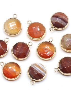 【茜茜珠饰】圆形切面吊坠包边单吊天然水晶扁圆吊坠diy手链 18色