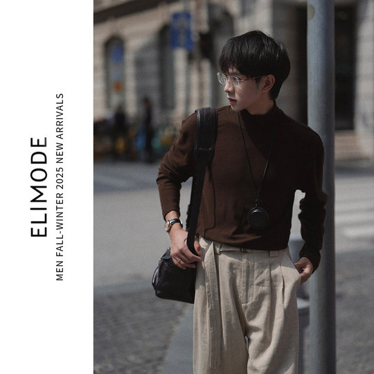 ELI Berlin early autumn worsted sheep wool blend stretch half turtleneck pullover long-sleeved T-shirt warm base autumn