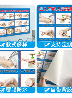 车间人员洗手消毒撕开墙贴