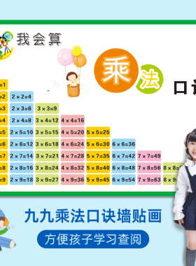 儿童99九九乘法口诀表自粘墙贴