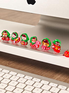 暴富女孩电脑桌面装饰摆件办公室工位屏幕可爱解压玩偶创意小饰品