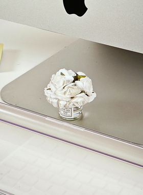 治愈系白玫瑰电脑显示器装饰摆件办公室工位桌面屏幕情绪稳定神器