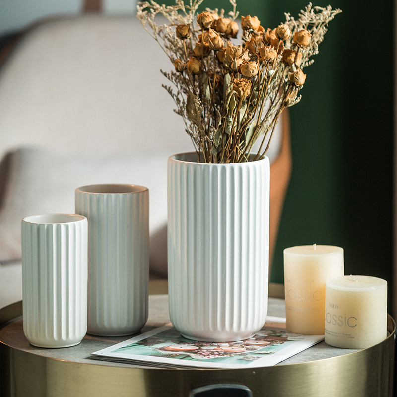 简约哑光纯白色直筒餐桌花瓶陶瓷水培鲜花玫瑰欧式现代高级感摆件,淘宝优惠券,粉丝福利购,淘宝优惠卷