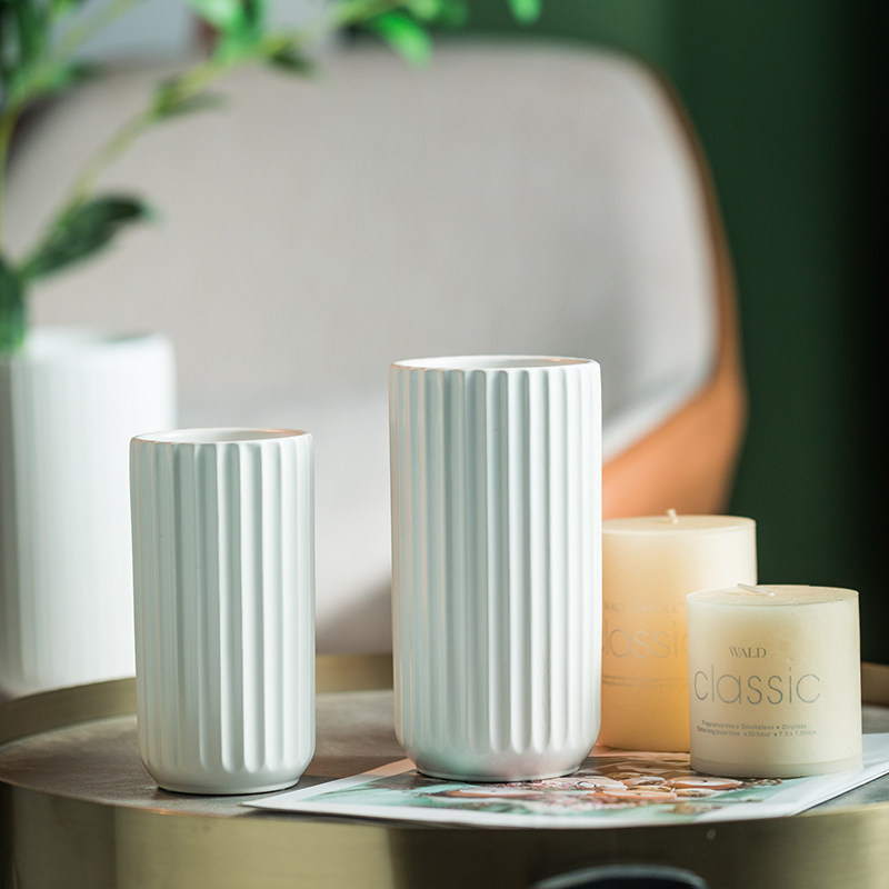 简约哑光纯白色直筒餐桌花瓶陶瓷水培鲜花玫瑰欧式现代高级感摆件,淘宝优惠券,粉丝福利购,淘宝优惠卷