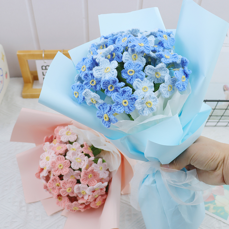 手工编织铃兰永生花束勿忘我钩针牛奶棉毛线diy材料包送女友礼物 - 图1