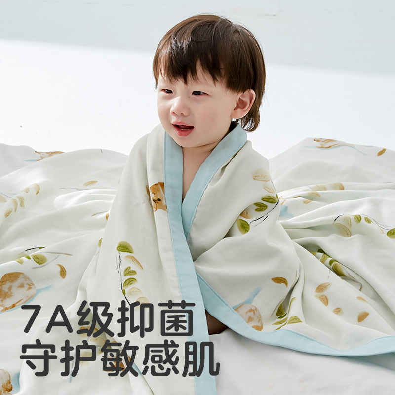 可优比婴儿纱布盖毯竹棉毯子宝宝空调被夏季凉被冰丝毯儿童盖毯巾 - 图0