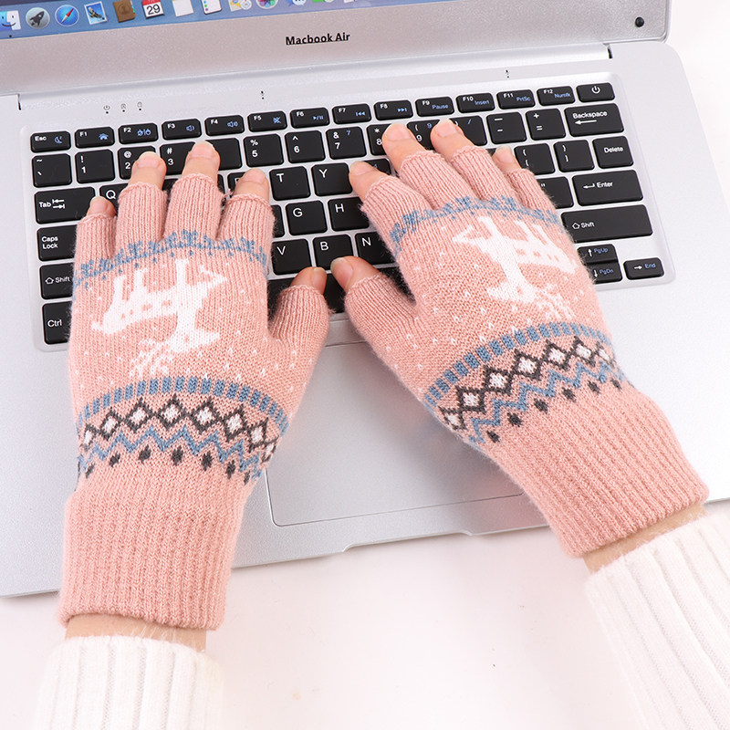 半指手套女冬保暖薄款男士学生写字学习骑行露指毛线可爱卡通针织,淘宝优惠券,粉丝福利购,淘宝优惠卷