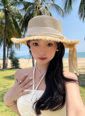小清新平顶拉菲草帽女夏季