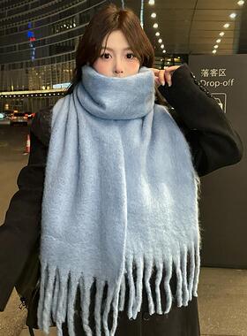 白色加绒保暖防风学生围脖高级感