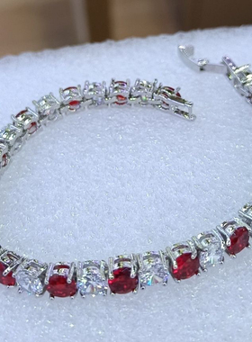 本命年转运红色锆石手链镶嵌红白锆石时尚潮流百搭直径4mm镀真金